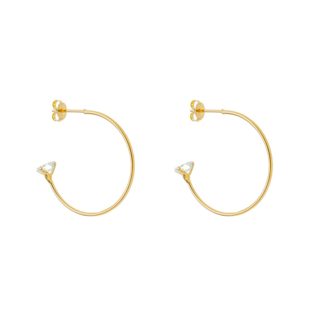 Brinco de Argola com Pedra Folheado a Ouro
