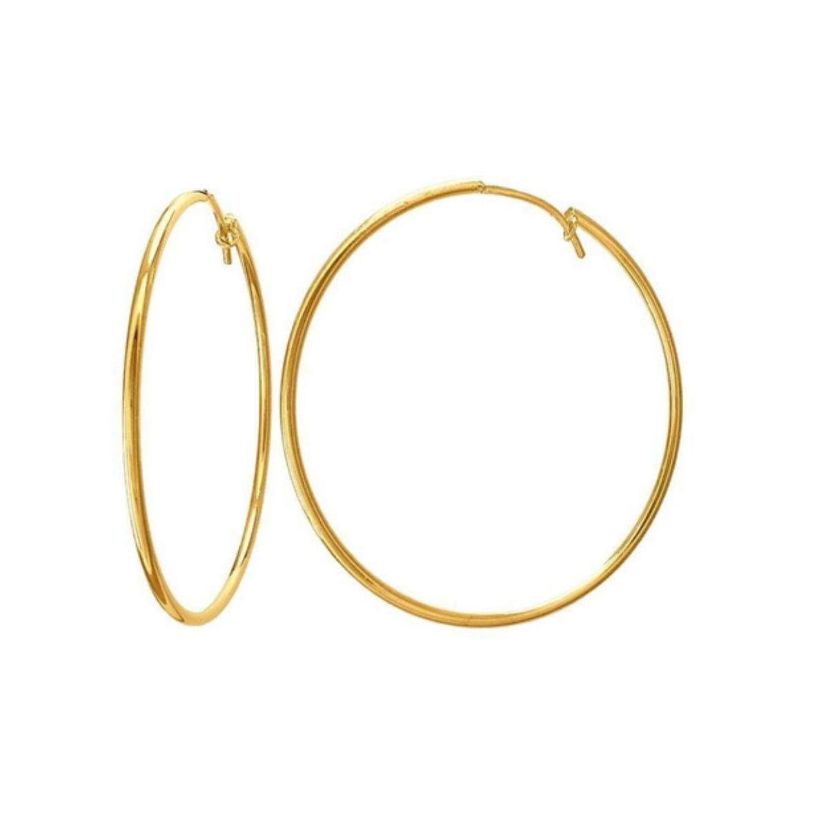 Brinco de Argola Médio Fina Fio Passante Folheado a Ouro