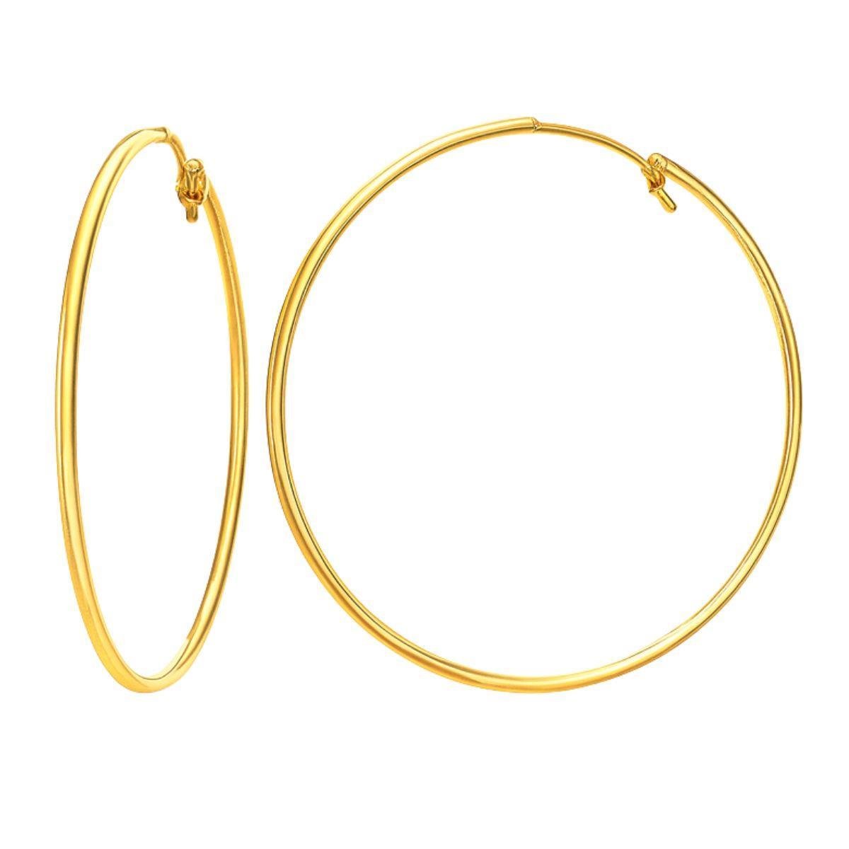 Brinco de Argola Médio Fina Fio Passante Folheado a Ouro