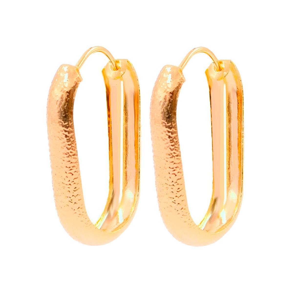 Brinco Argola Oval Craquelada Folheado a Ouro