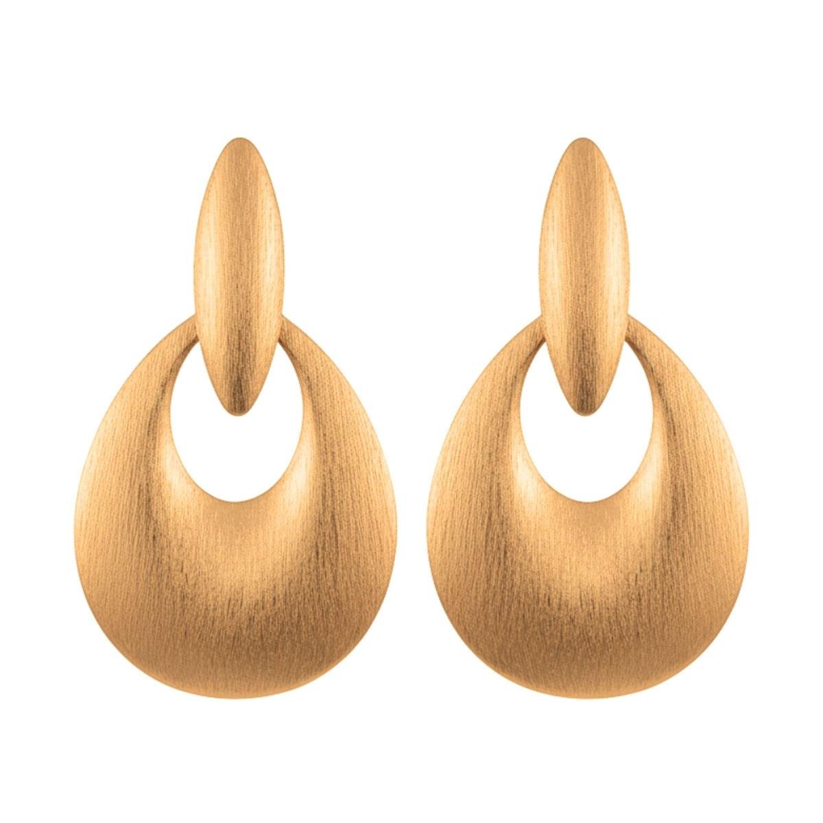 Brinco Lixado Base Navete com Gota Vazada Folheado a Ouro