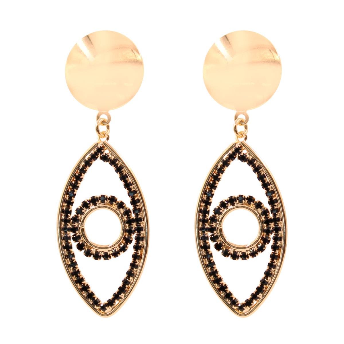 Brinco de Olho Com Strass Folheado a Ouro