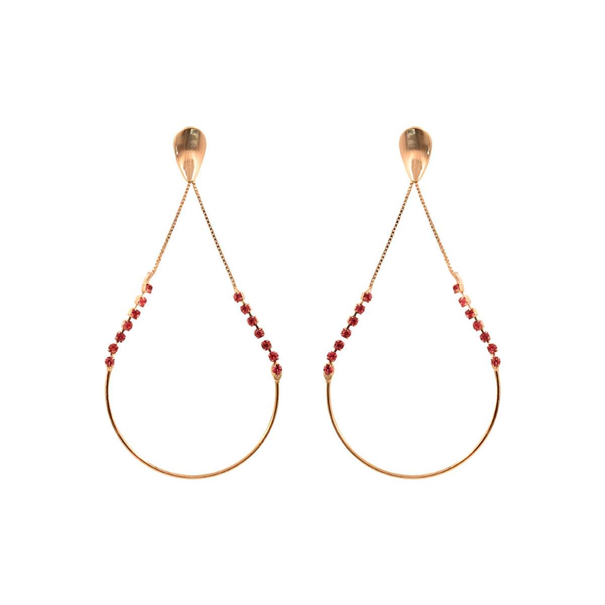 Brinco Gota com Corrente e Strass Folheado a Ouro