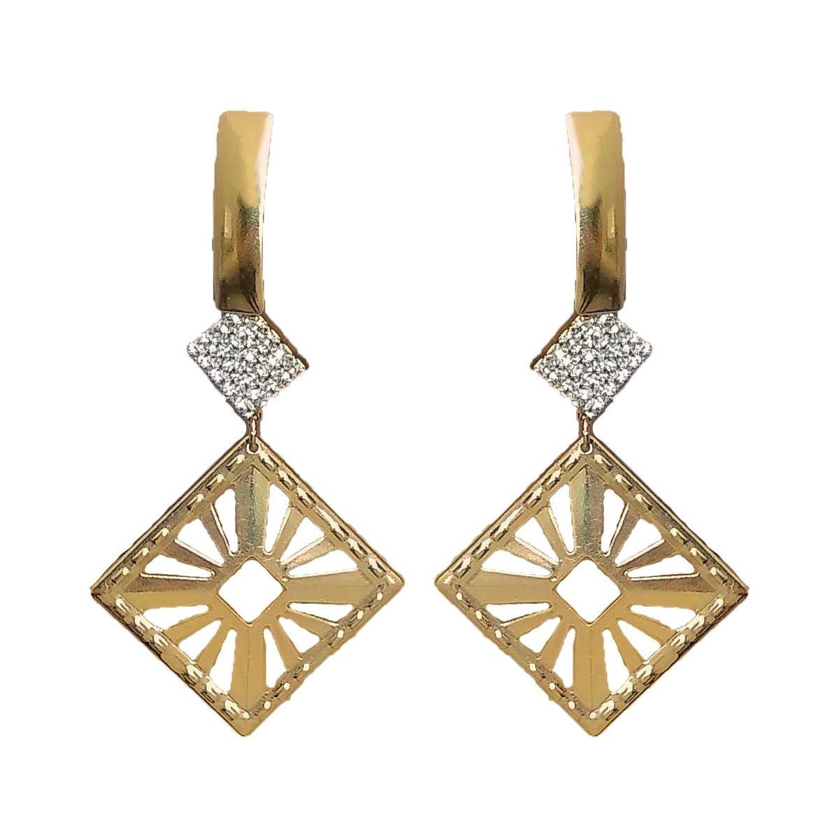 BRINCO BANHADO A OURO BASE LISA COM 2 LOSANGOS E STRASS