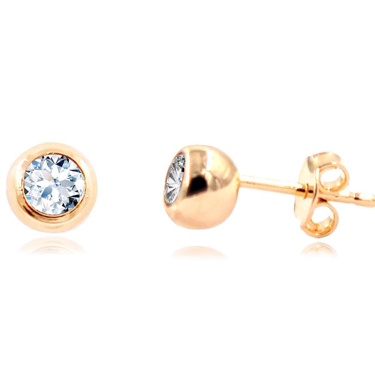 Brinco de Bolinha Média com Zircônia Folheado a Ouro