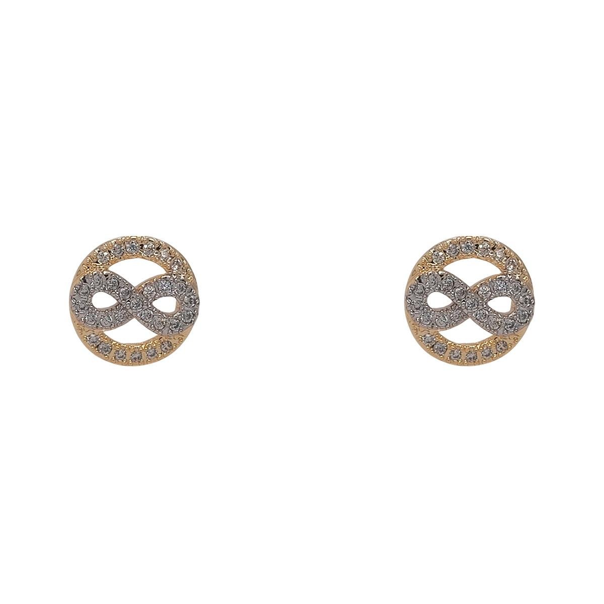 Brinco Infinito Cravejado com Zircônia Ródio Branco Folheado a Ouro