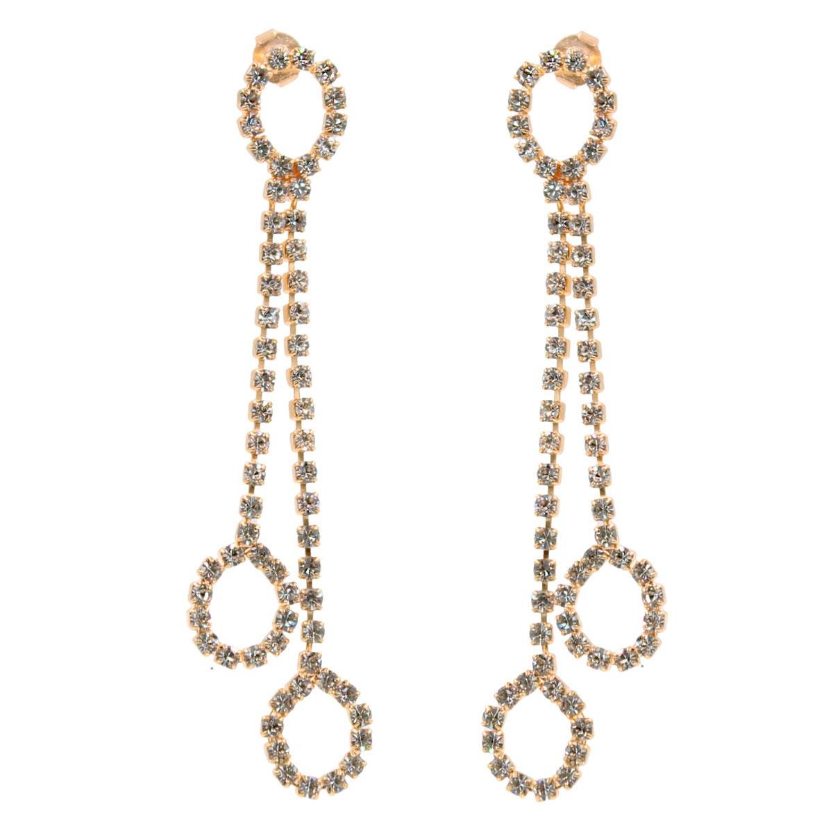 Brinco Pêndulo de Gotas com Strass Folheado a Ouro