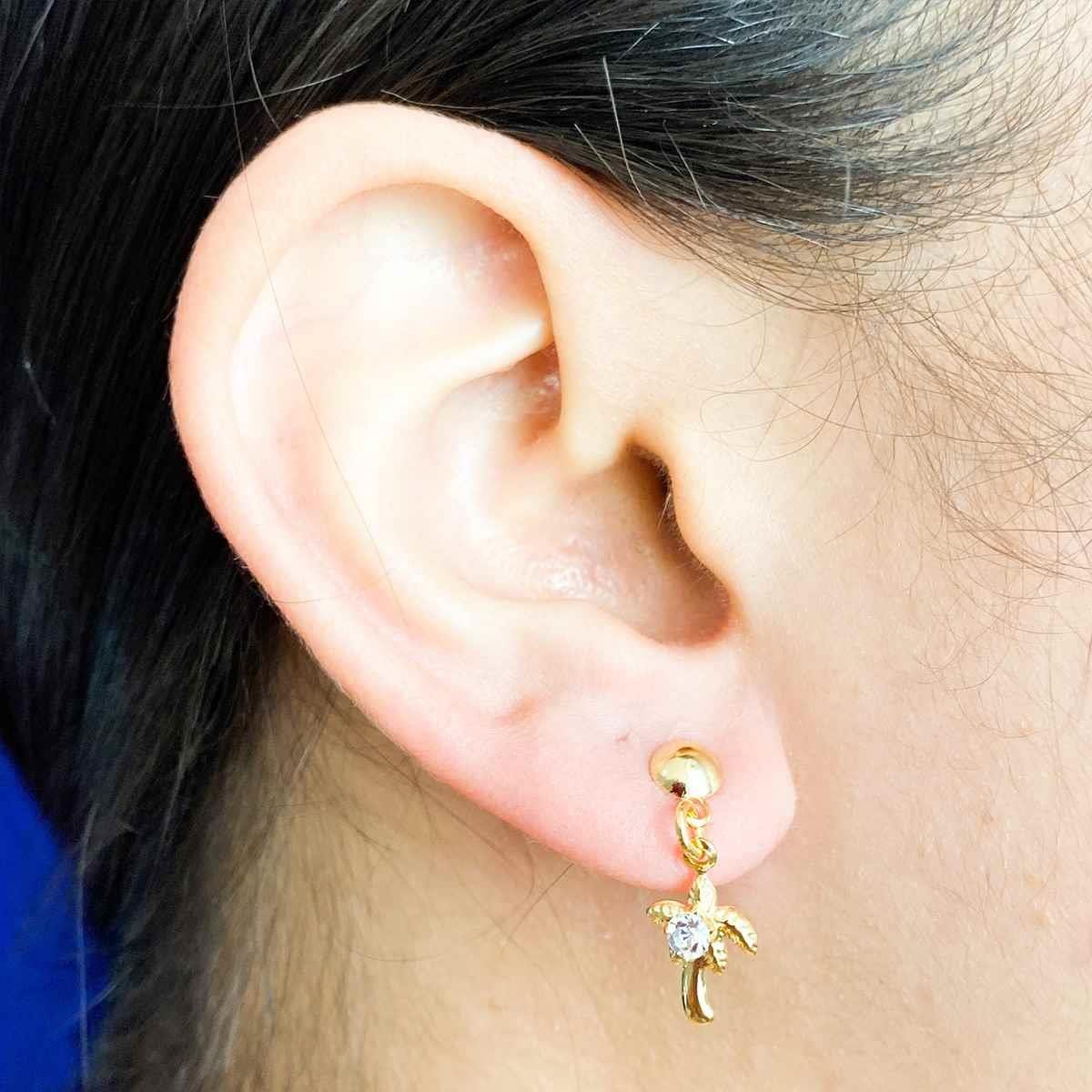 Brinco De Coqueiro Com Strass Folheado a Ouro