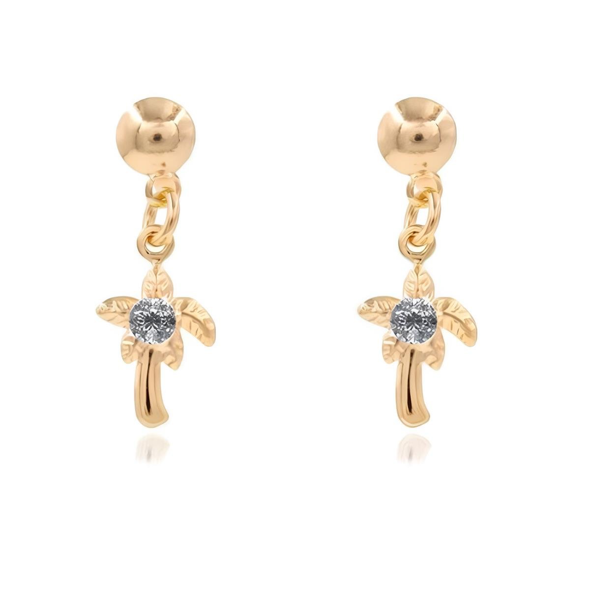 Brinco De Coqueiro Com Strass Folheado a Ouro