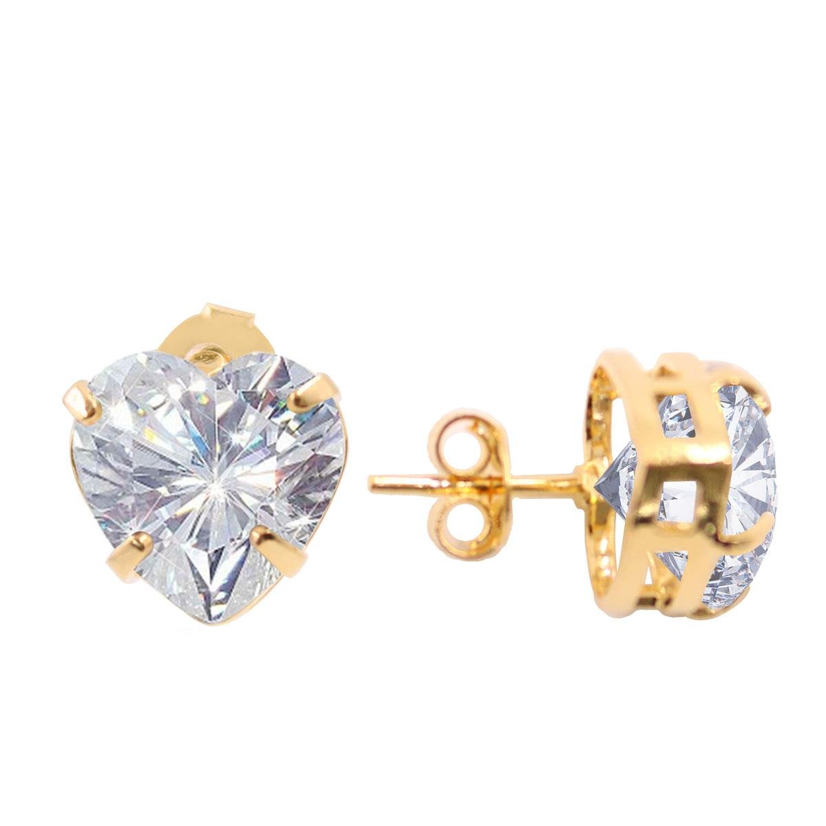 Brinco De Coração Com Zircônia Folheado a Ouro