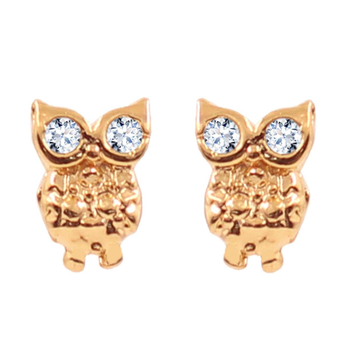 Brinco de Corujinha com Strass Folheado a Ouro