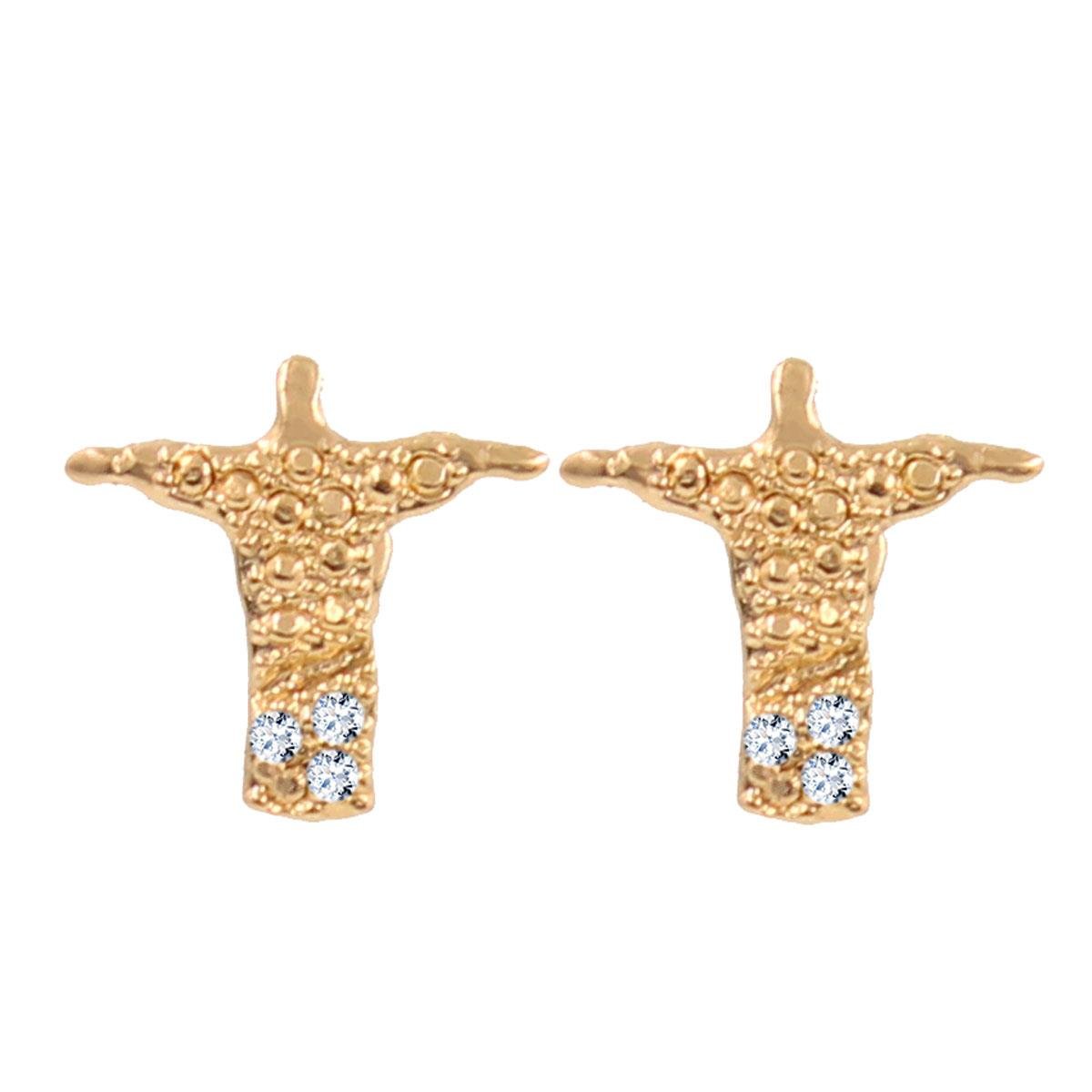 Brinco Cristo Redentor com Strass Folheado a Ouro