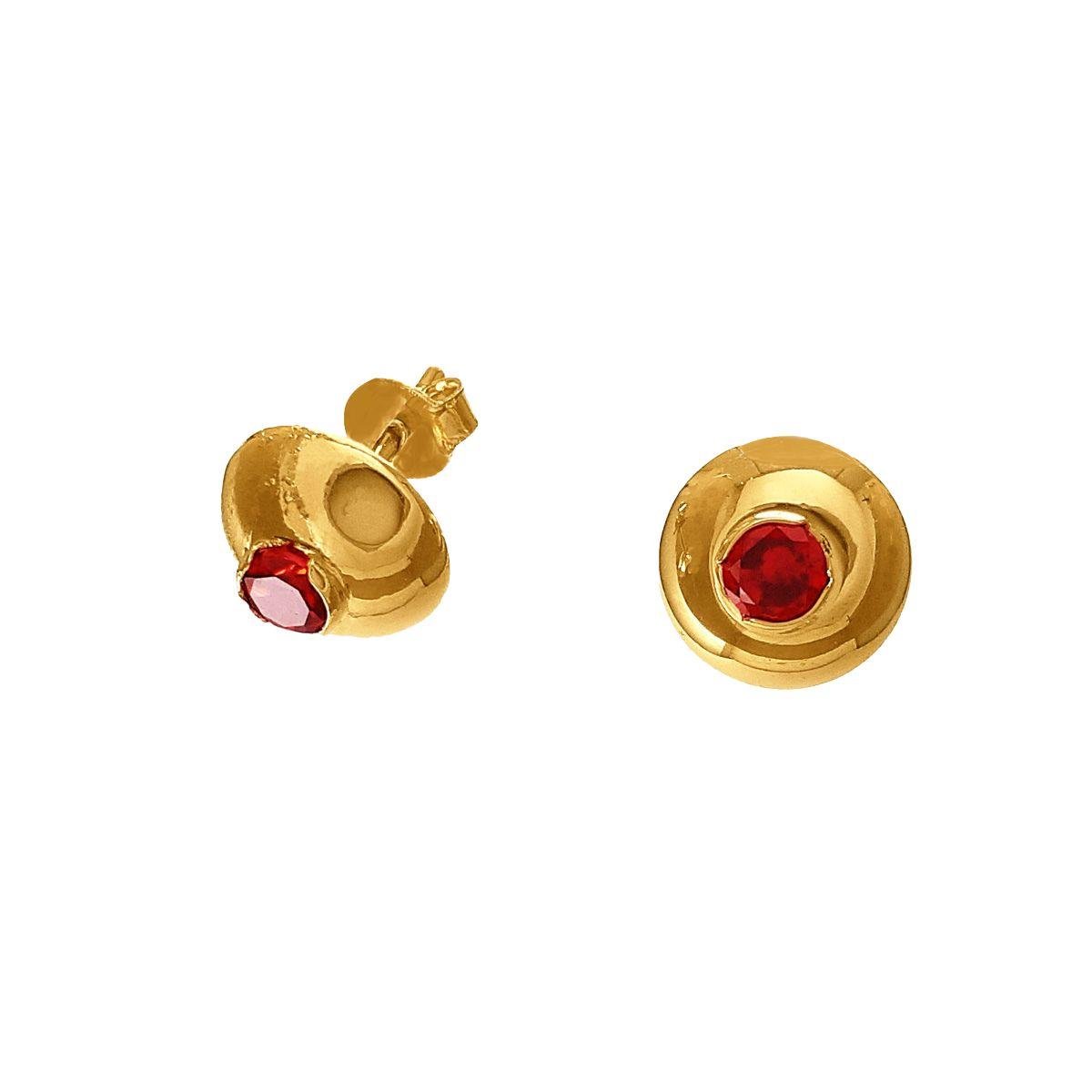 Brinco Meia Bola Com Pedra Colorida Folheado a Ouro