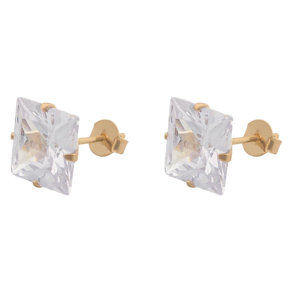 Brinco Quadrado de Zircônia Folheado a Ouro