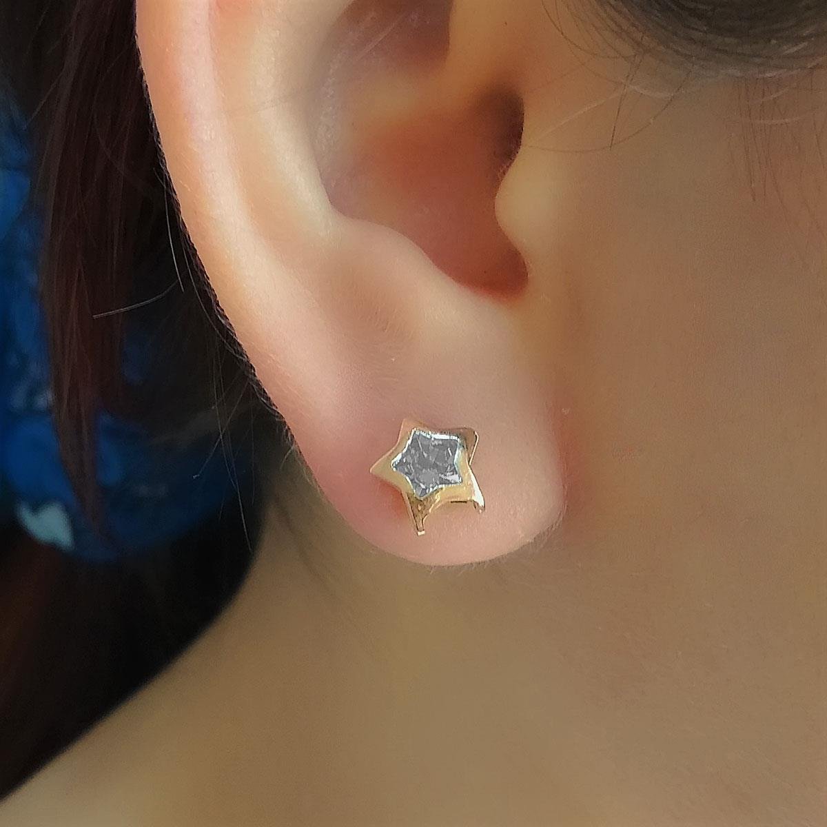 Brinco de Estrelinha Com Strass Folheado a Ouro