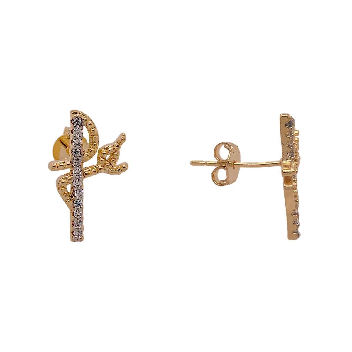Brinco Fé com Ródio Branco e Zircônia Folheado a Ouro