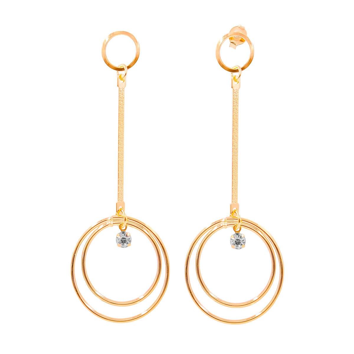 Brinco Fio com Argola Dupla e Zircônia Folheado a Ouro