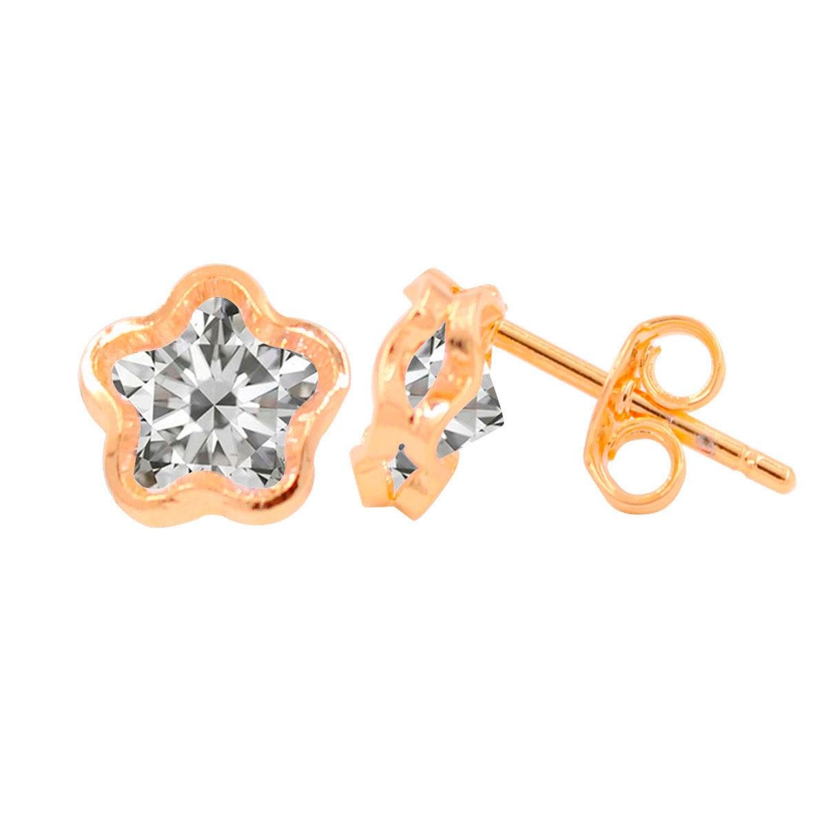 Brinco Flor de Zircônia Folheado a Ouro
