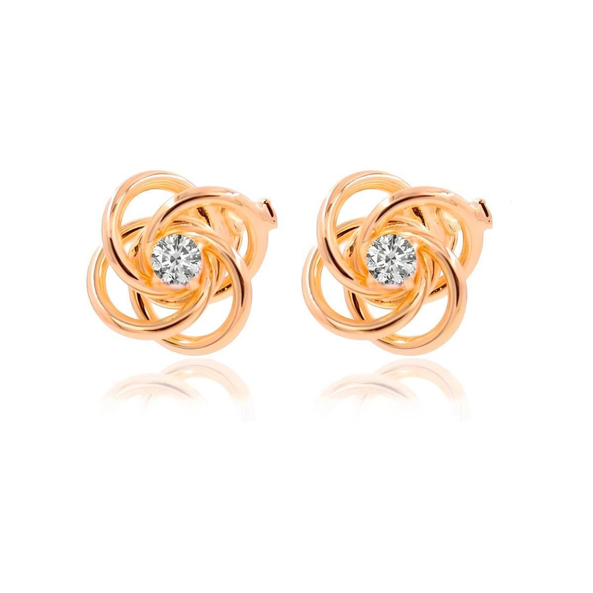 Brinco Flor Entrelaçada com Strass Folheado a Ouro