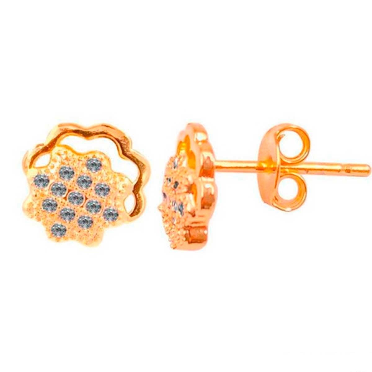 Brinco Flor com Micro Zircônia Folheado a Ouro