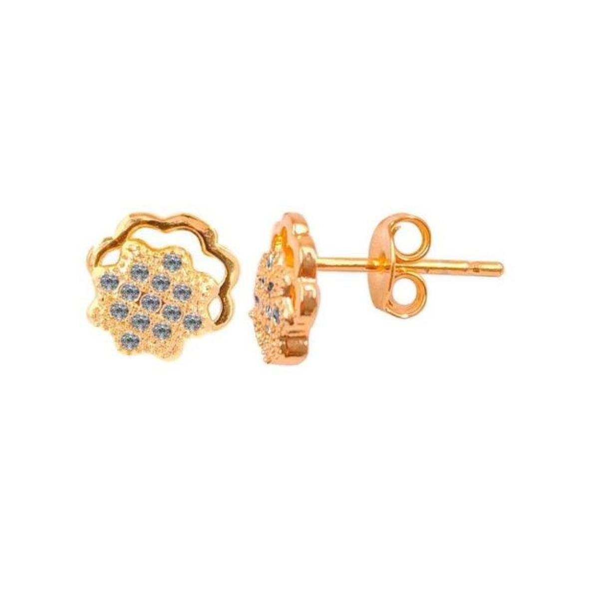 Brinco Flor com Micro Zircônia Folheado a Ouro
