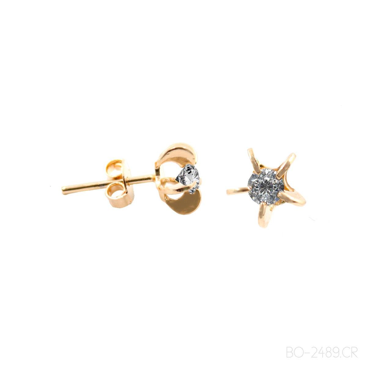 BRINCO BANHADO A OURO FLORZINHA DE PEDRA 8MM