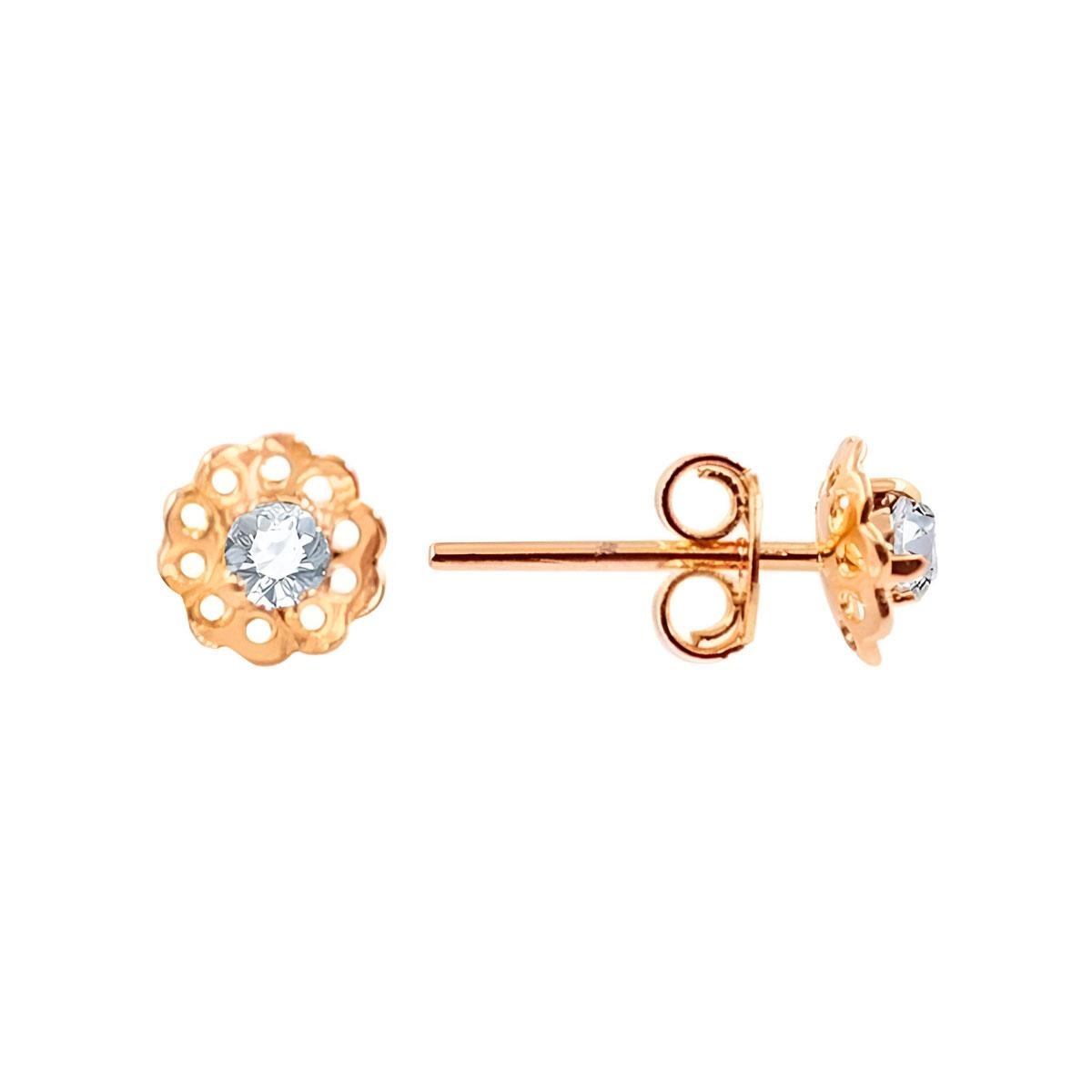 Brinco de Florzinha Vazada com Strass Folheado a Ouro