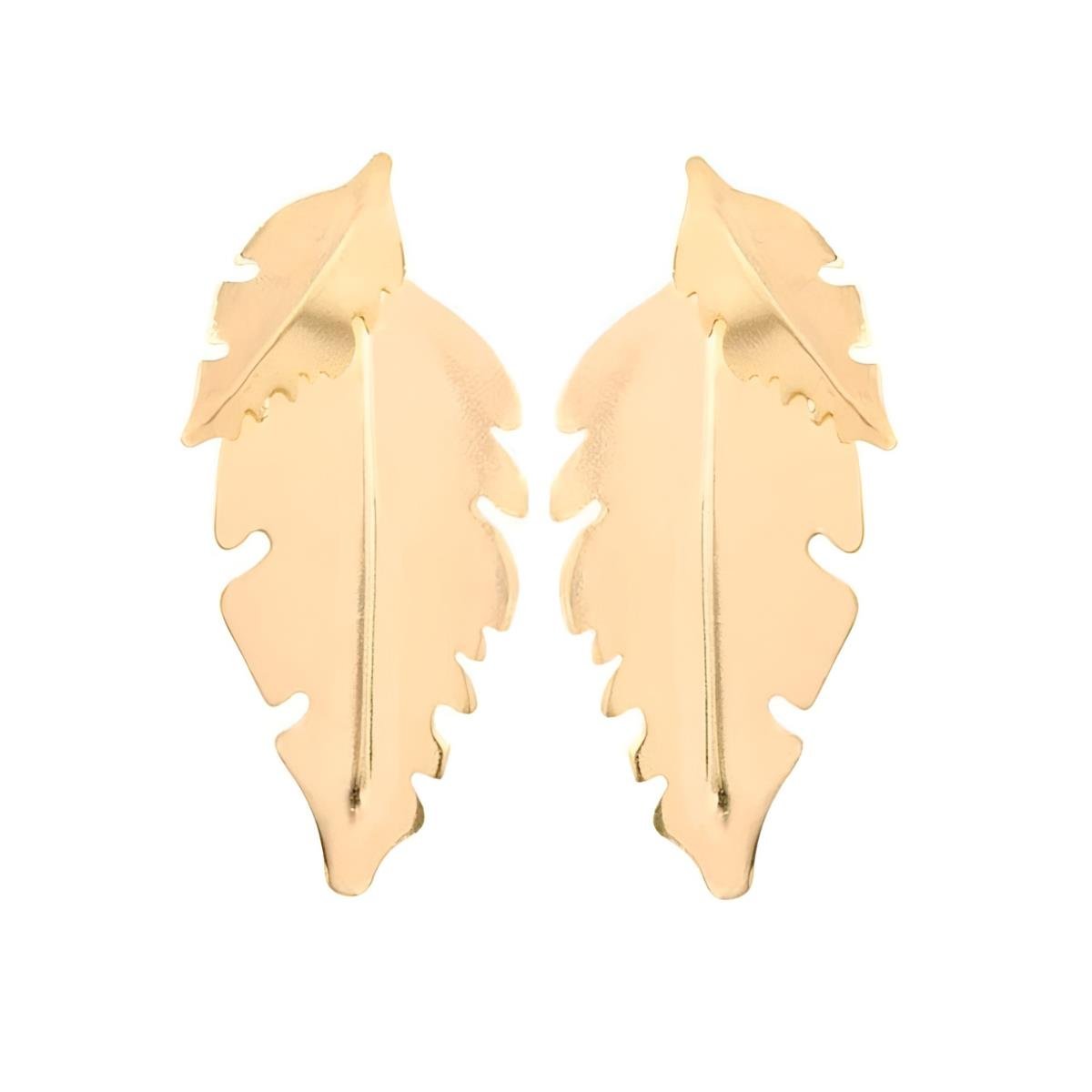 Brinco Chapa Duas Folhas Folheado a Ouro