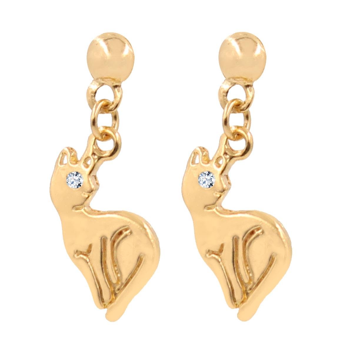 Brinco de Gatinho com Strass Folheado a Ouro