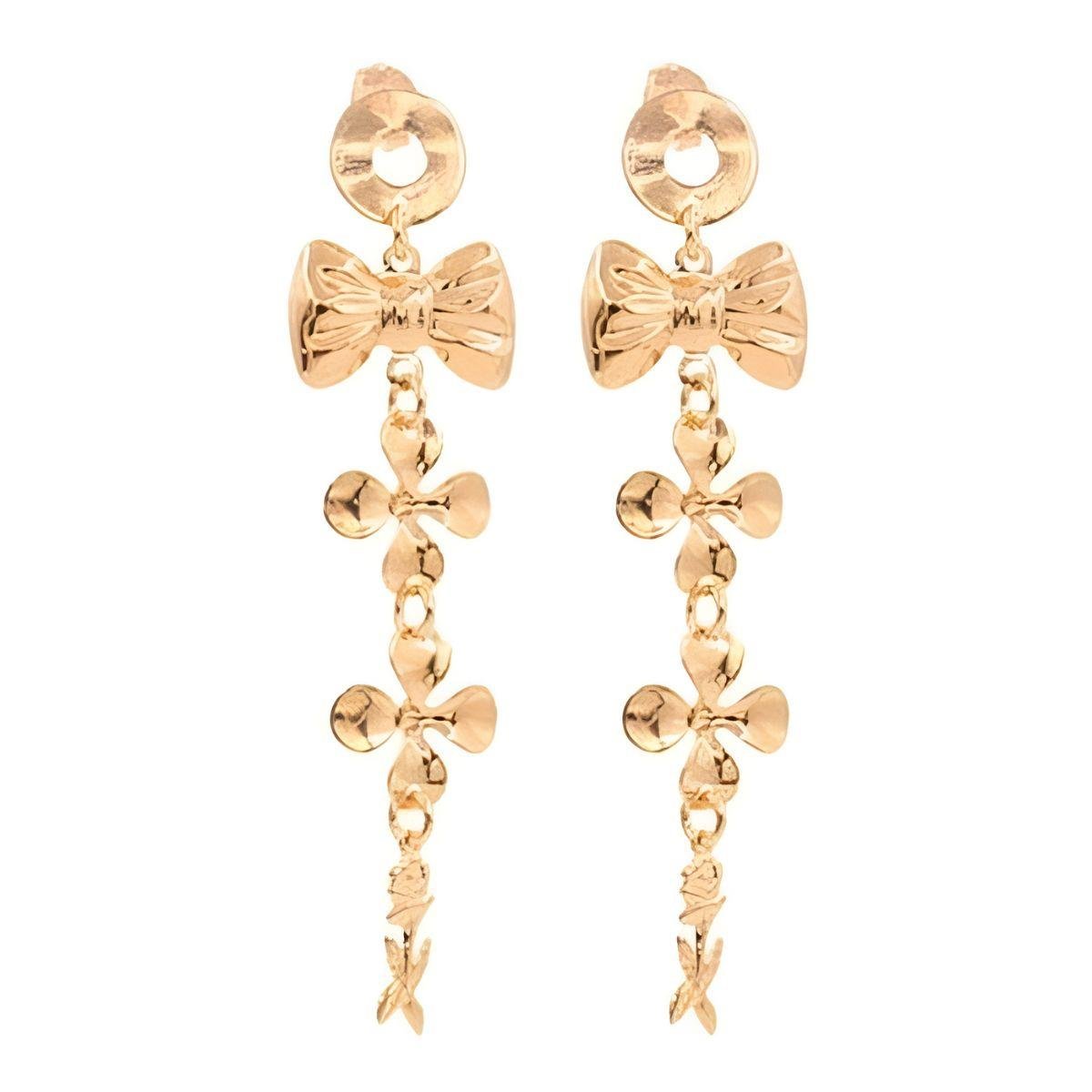 Brinco de Lacinho com Flores Folheado a Ouro