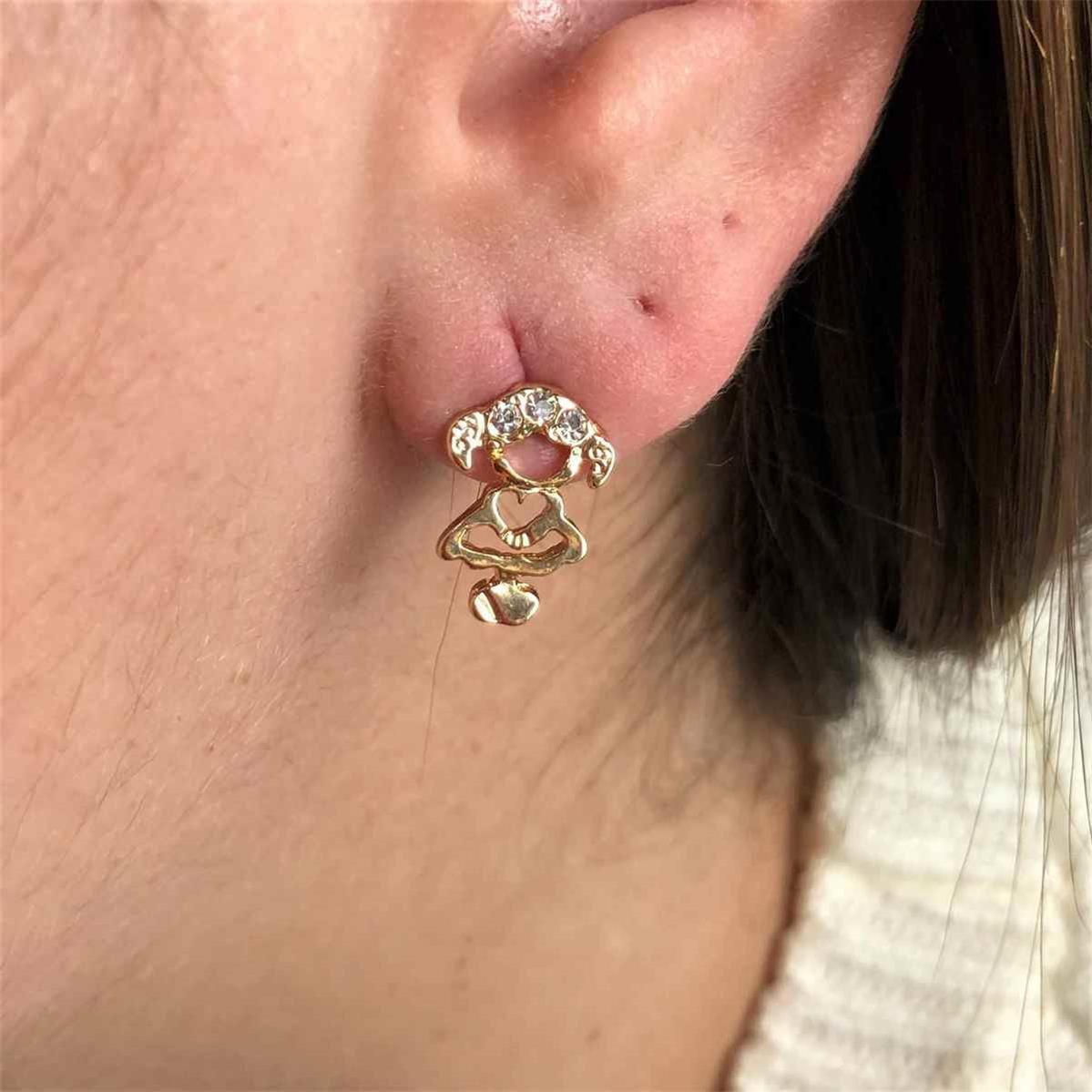 Brinco de Menina com Strass Folheado a Ouro