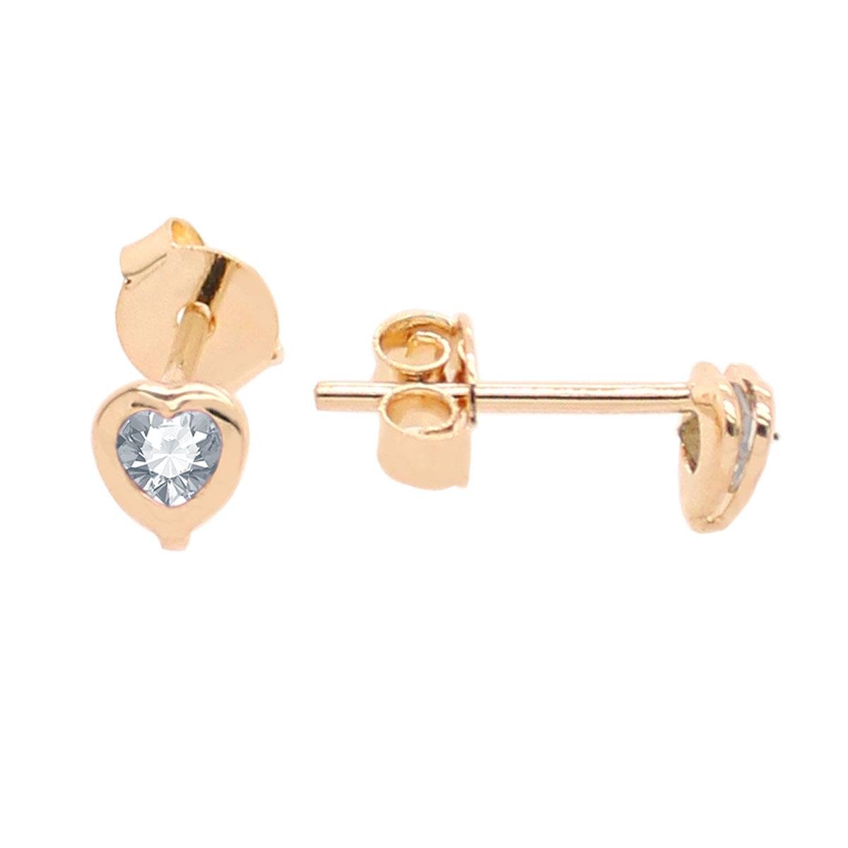Brinco Mini de Coração com Strass Folheado a Ouro