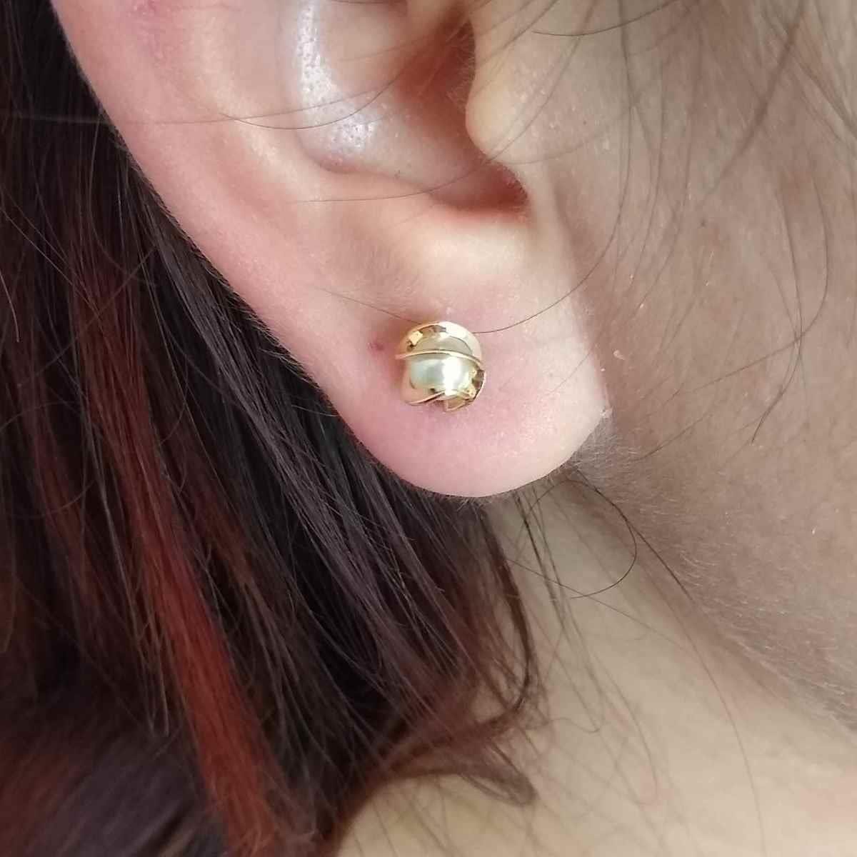 Brinco de Pérola Repolho Folheado a Ouro