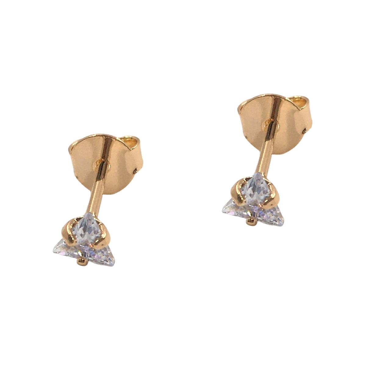 Brinco de Pedra com Formato em Triângulo Folheado a Ouro