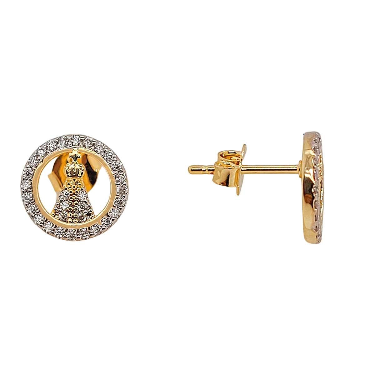 Brinco Nossa Senhora Aparecida com Zircônia e Ródio Branco Folheado a Ouro