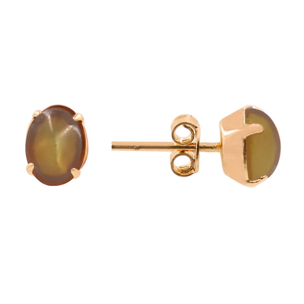 Brinco com Pedra Oval Folheado a Ouro