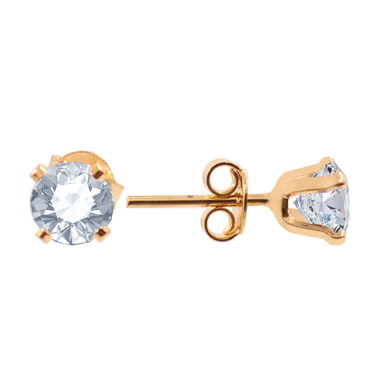 Brinco Pequeno de Zircônia com Três Garras Folheado a Ouro