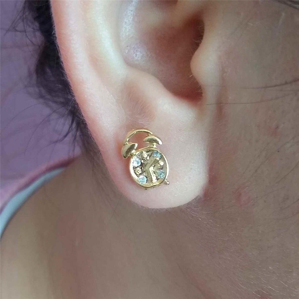 Brinco de Relógio com Strass Folheado a Ouro