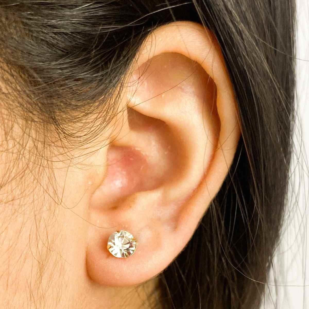Brinco Solitário de Strass Folheado a Ouro