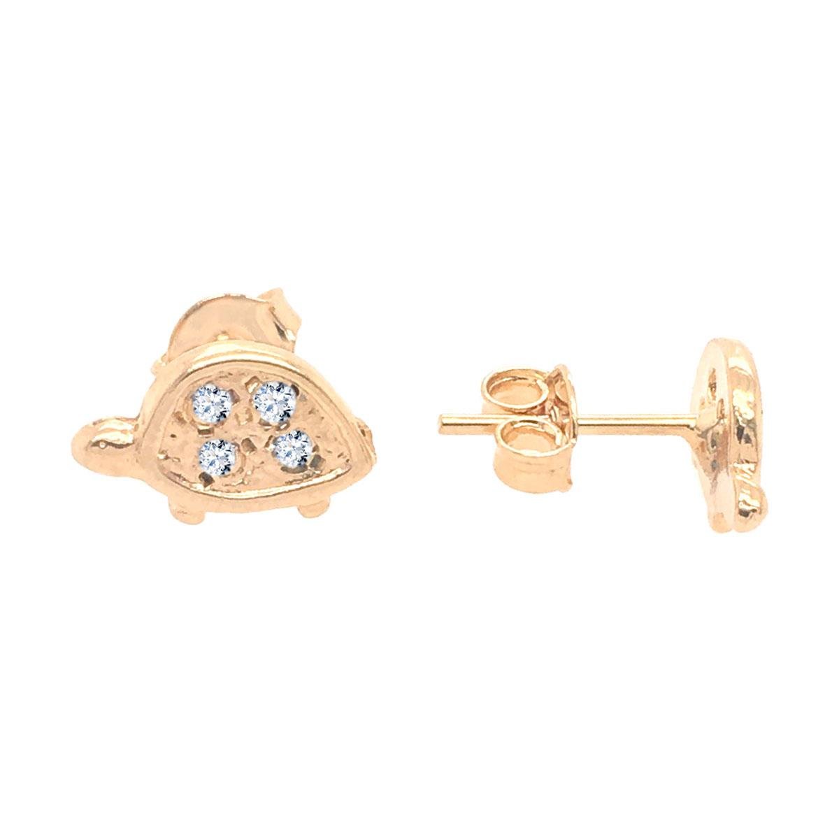 Brinco De Tartaruga Com Strass Folheado A Ouro