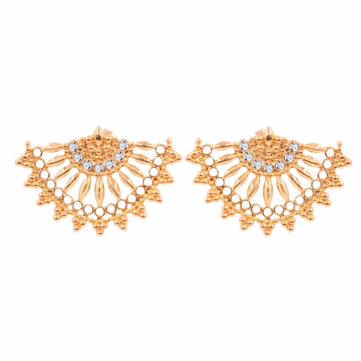 Brinco Leque Cravejado com Strass Folheado a Ouro
