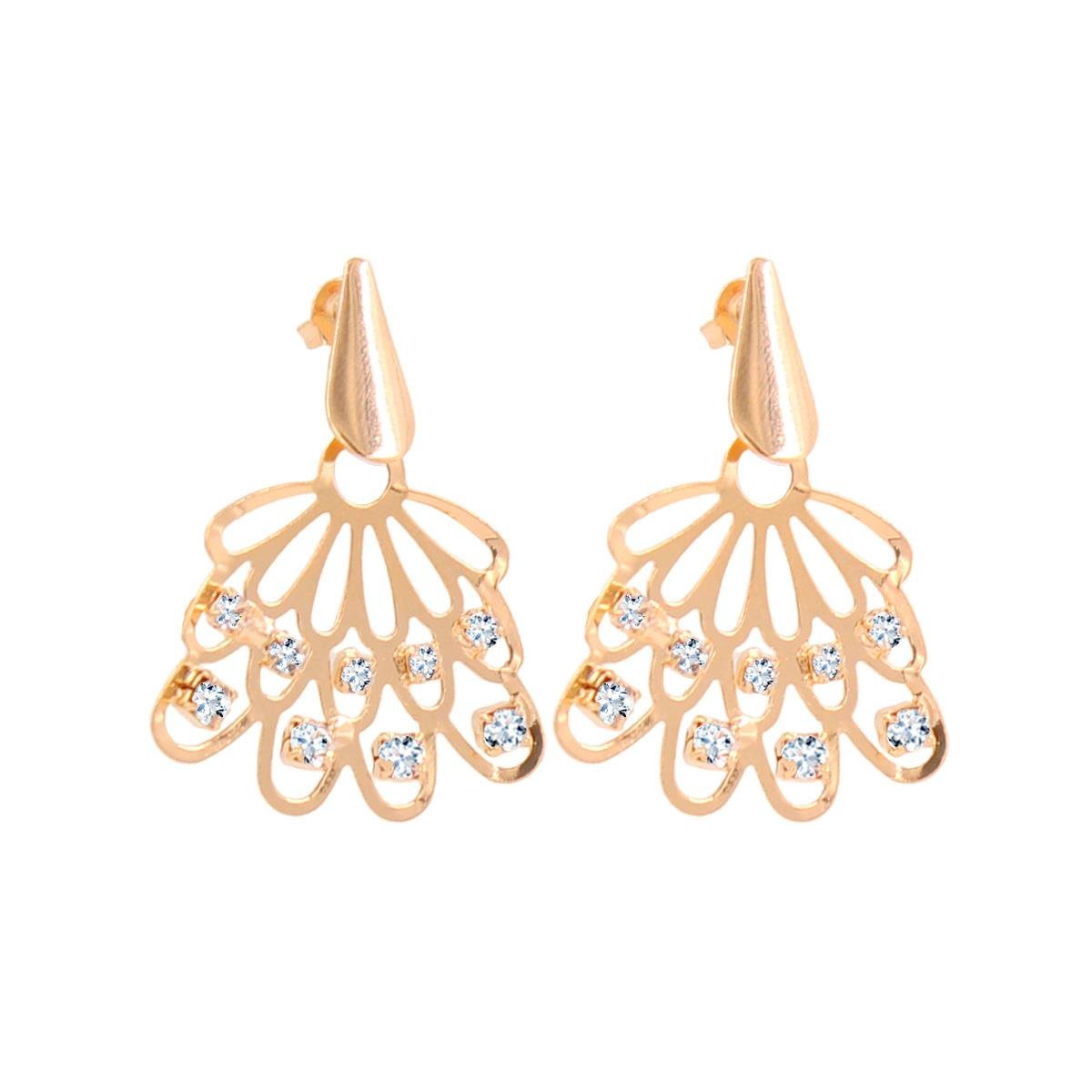 Brinco Leque com Strass Folheado a Ouro