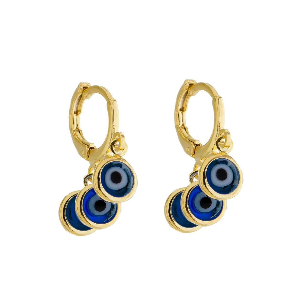 BRINCO BANHADO A OURO TRANQUETA COM 3 OLHOS GREGOS