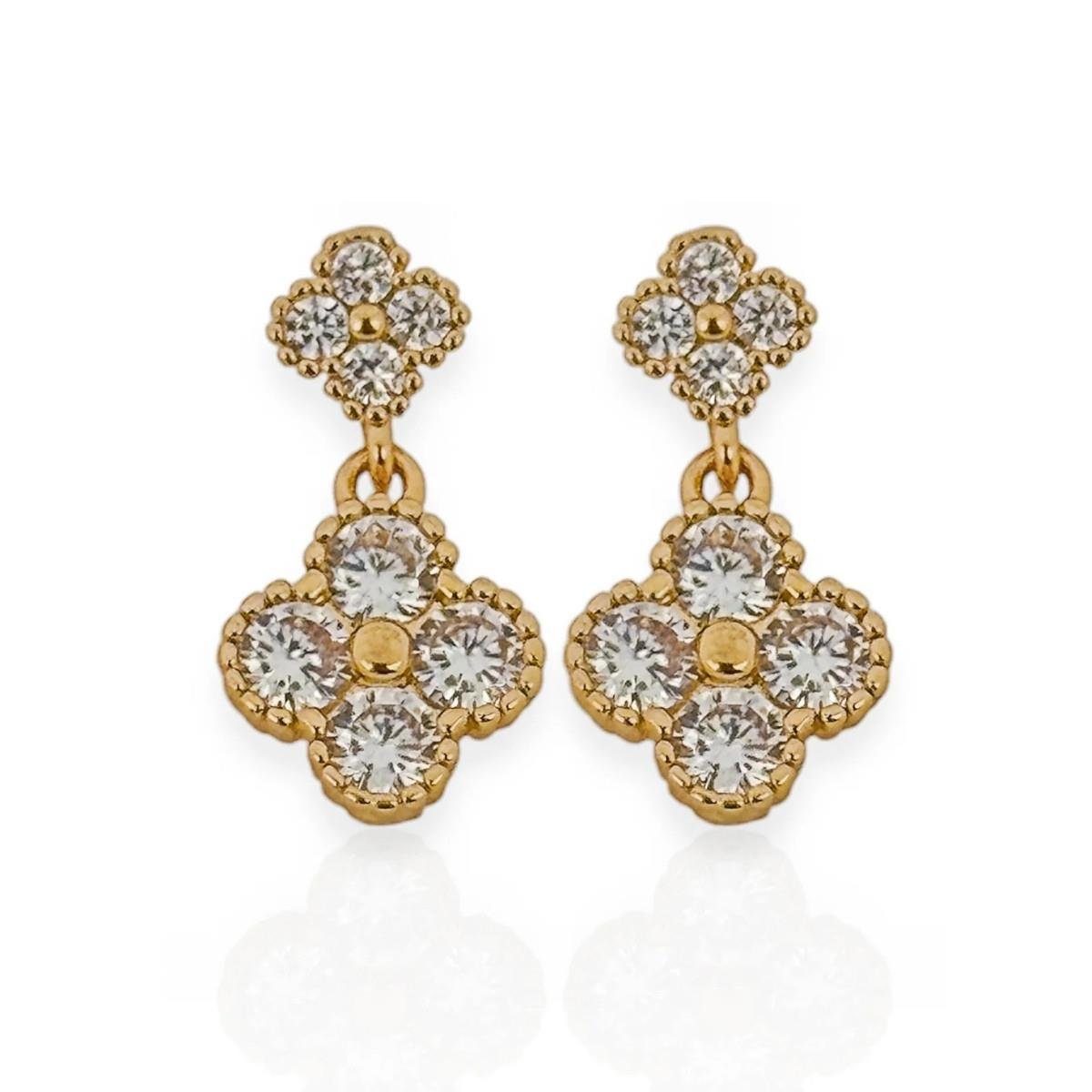 BRINCO BANHADO A OURO TREVO CRAVEJADO