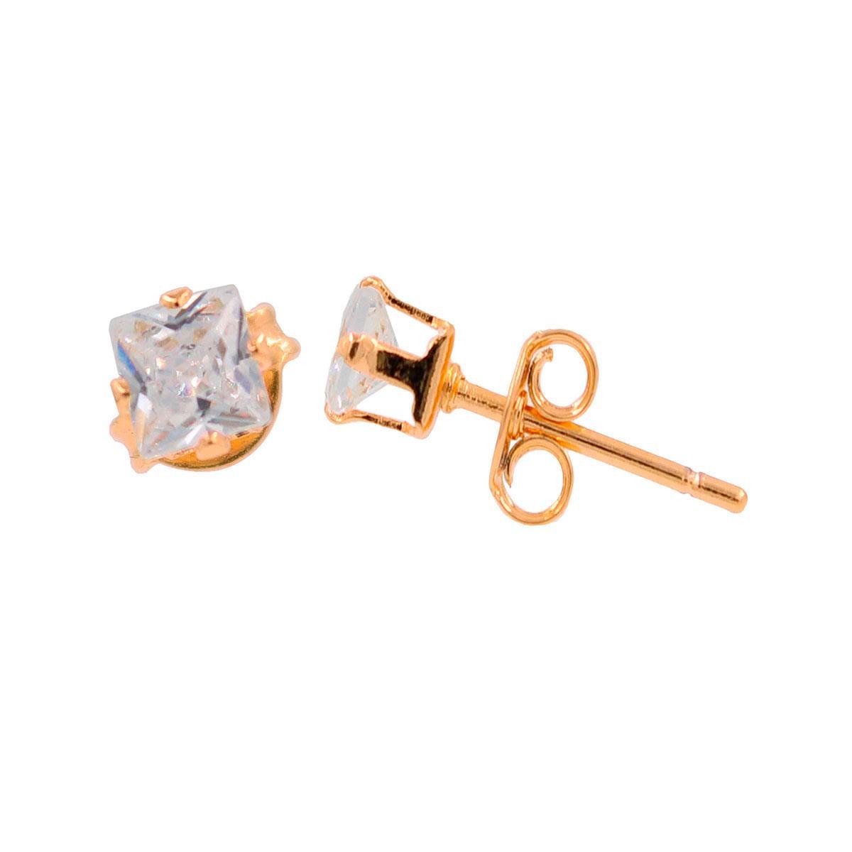 Brinco de Zircônia Quadrado Folheado a ouro