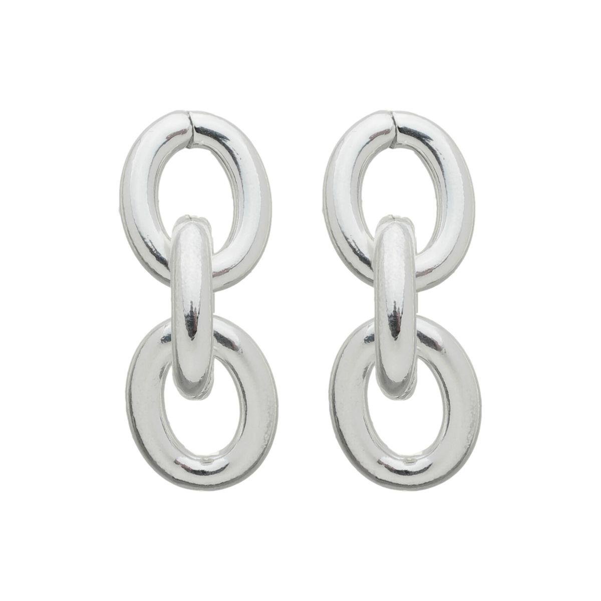 BRINCO BANHADO A PRATA 3 ELOS CARTIER 15MM