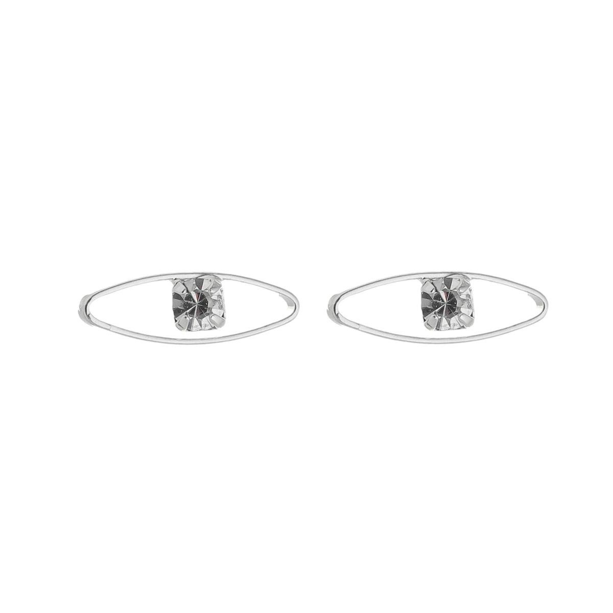 BRINCO BANHADO A PRATA OVAL FINO VAZADO COM STRASS
