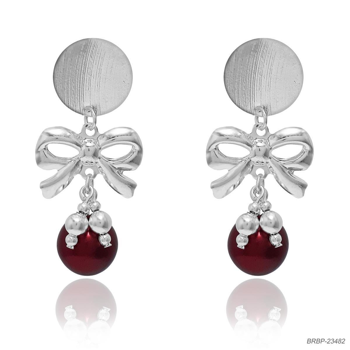 Brinco de Bolinha Com Laço Folheado a Prata