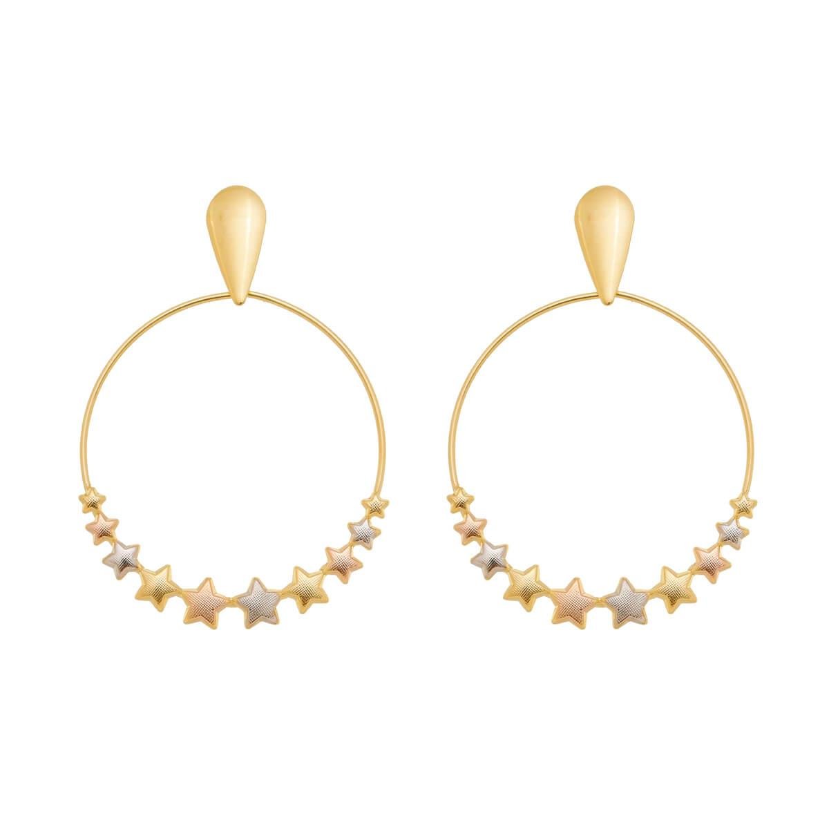 Brinco Argola Estrelas Ródio Branco e Rosé Folheado a Ouro