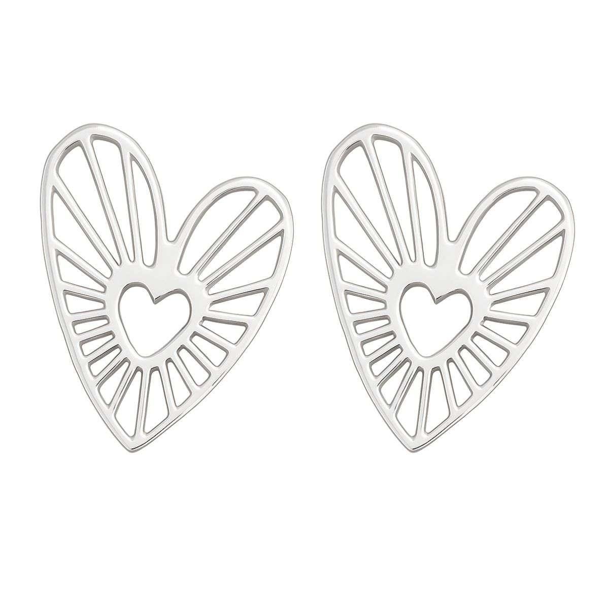 Brinco Coração Vazado Banhado a Prata